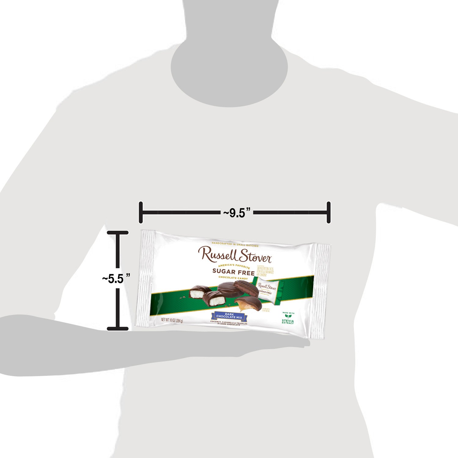 Russell Stover Sugar-Free Dark Chocolate Mix, 10 Ounce Candy, Individually Wrapped Bars, Sweetened with Stevia