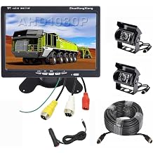 AHD 1080P Vehicle Backup Camera and 7 inch IPS Screen Monitor System, 2X Wired Car Rear View Mirror Camera 4 Pin with 15m20m Cable for RV Truck Camper Semi Box