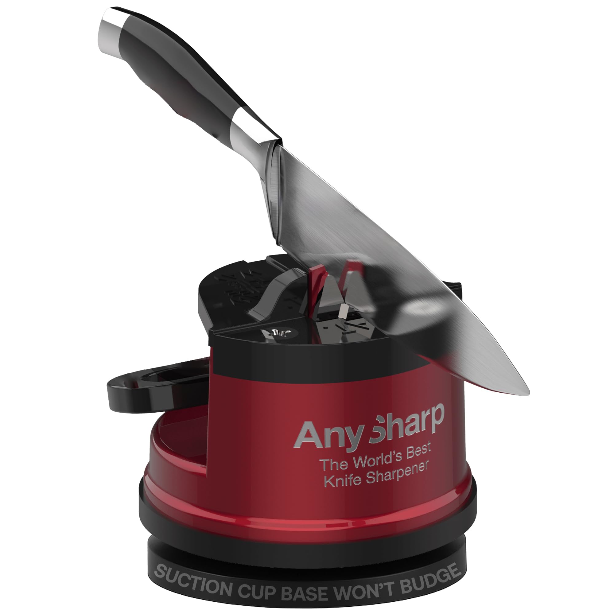 AnySharp Pro Metal World's Best Knife Sharpener with Suction, Metallic Red