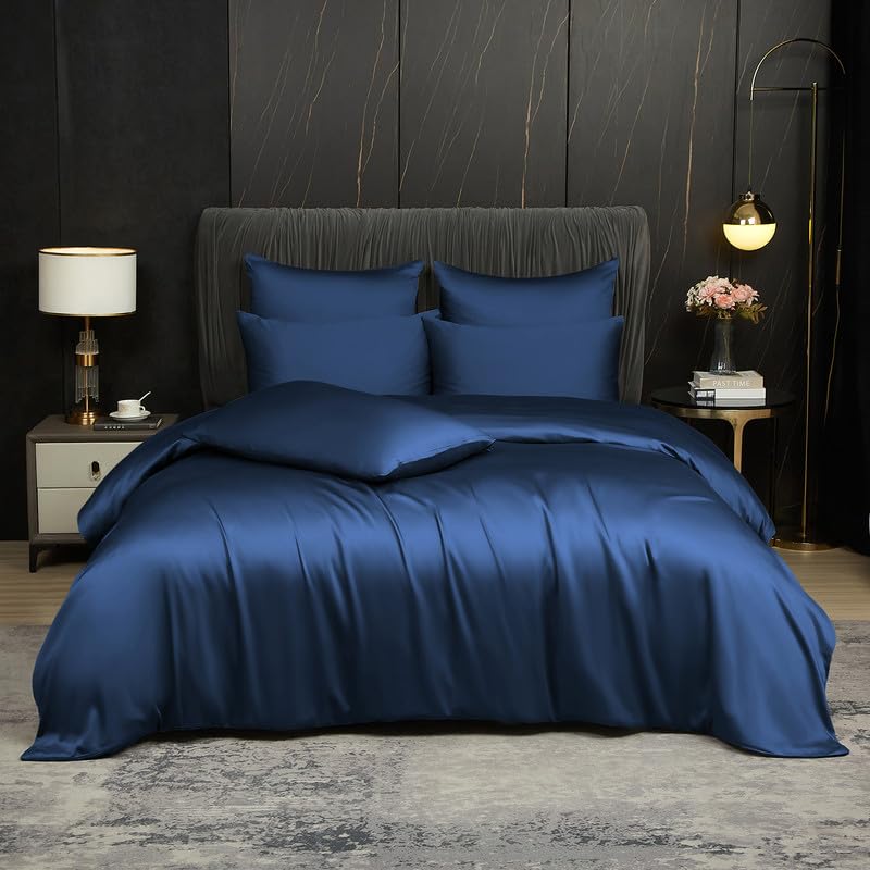 Bambou Housse de Couette 220x240 Bleu Parure de lit 220x240 Adulte 2 Personnes Cool Tencel Lyocell...