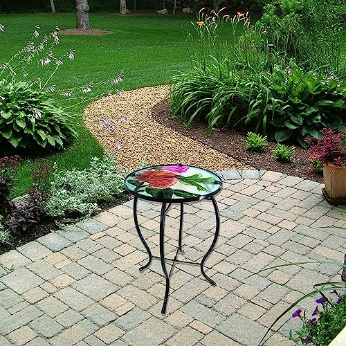 YNGFIL Outdoor Side Table Hummingbird Round Small Patio Accent Table Indoor End Table for Yard, Garden, Living Room, Bistro Balcony or Lawn