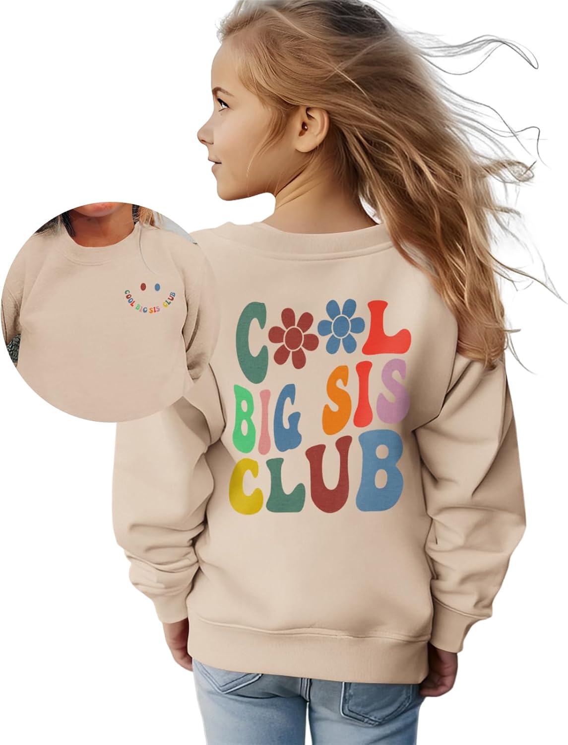 Big Sister Sweatshirt for Toddler Baby Girls - Cool Sis Club Long Sleeve Outfit Shirt for Announcement