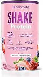Sanavita Shake Protein - Substituto de Refeição - Sabor Morango com Blueberry - 450g