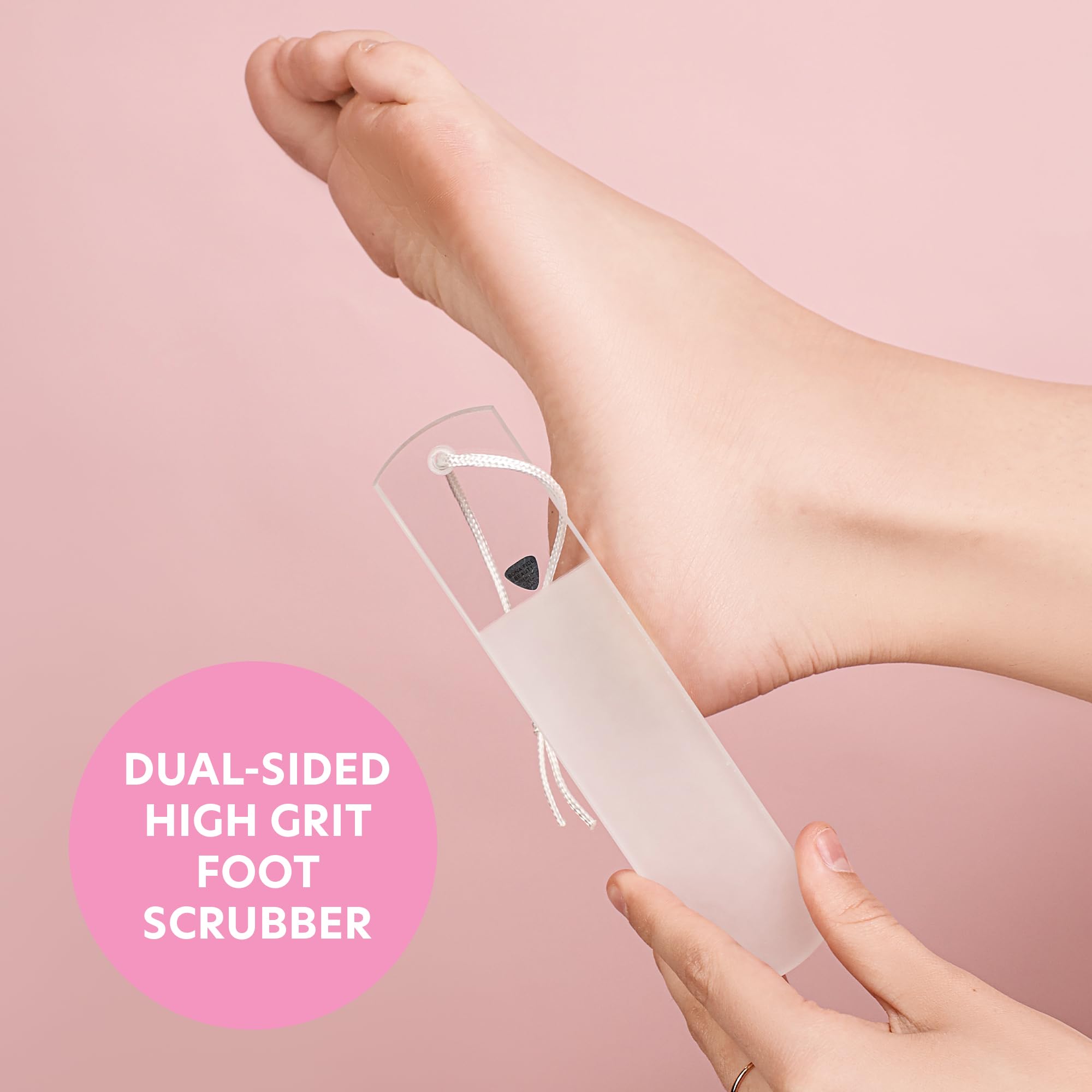 Bona Fide Beauty Czech Glass Foot File with Protective Sleeve, Dual-Sided High Grit Foot Rasp, Foot Scraper with Cord in Clear Color - Image 2