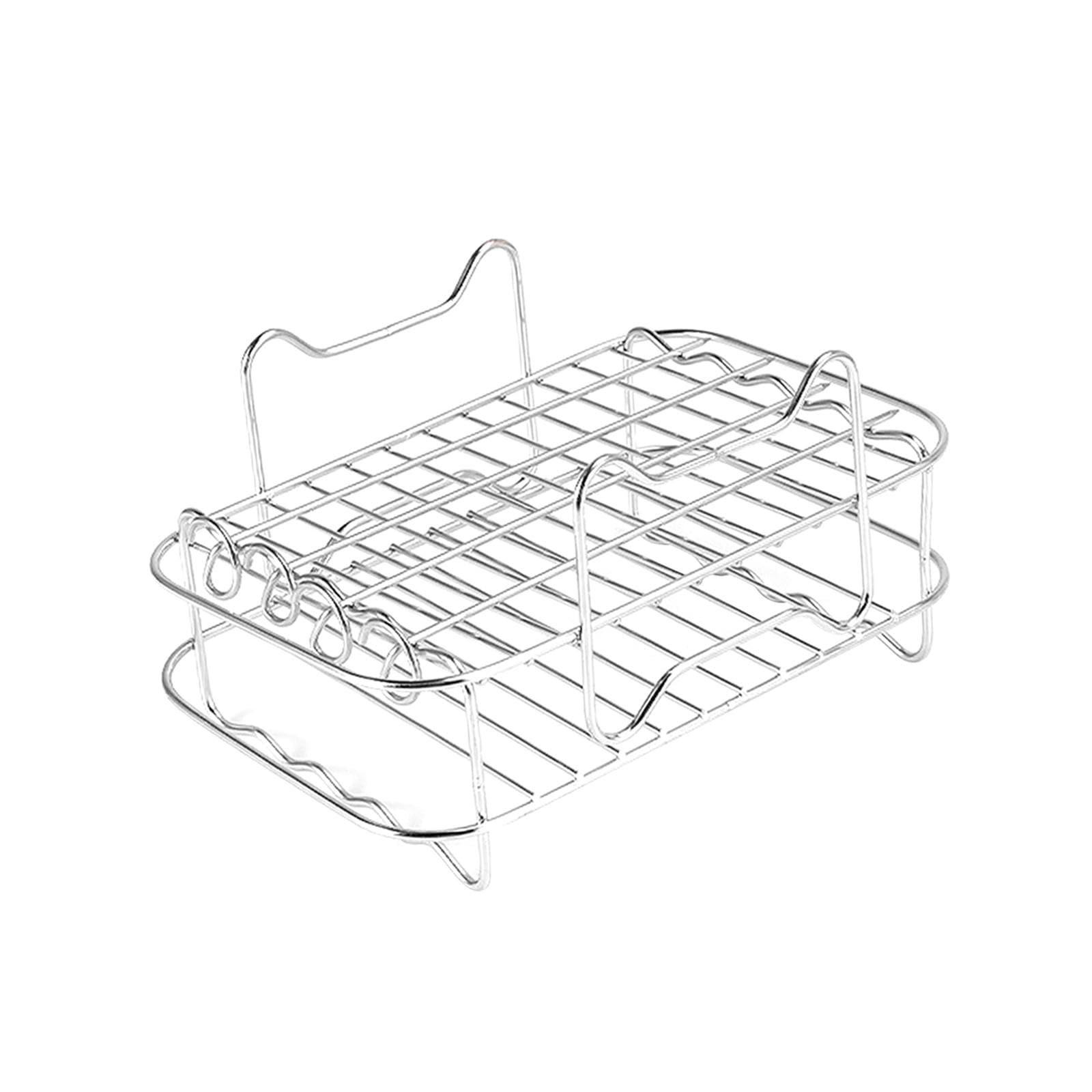 Air Fryer Rack de Acero Inoxidable con Bandeja Desmontable Y Rejilla Fina Estructura Robusta de Dos Niveles Adecuado para Hornear Panes Secar E