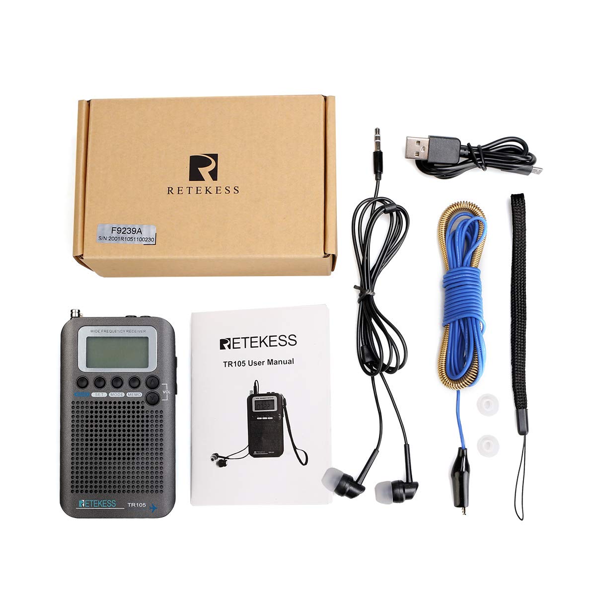 Retekess TR105 Récepteur à Ondes Courtes, Radio Portable Récepteur de Bande d'avion, FM AM SW CB AIR de Syntonisation Numérique avec Fonction Minuterie et Horloge,LCD,Cadeau(Gris)