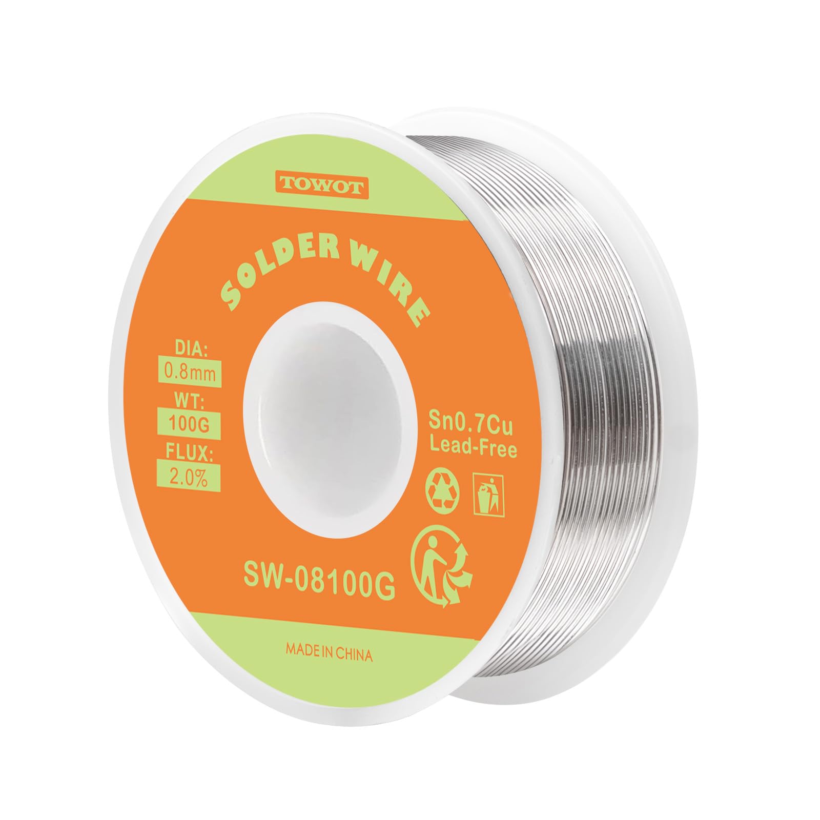 TOWOT Filo di saldatura senza piombo per saldatura elettrica, contenuto 2.0% Flusso di saldatura Sn0.7Cu (0.8mm 100g)
