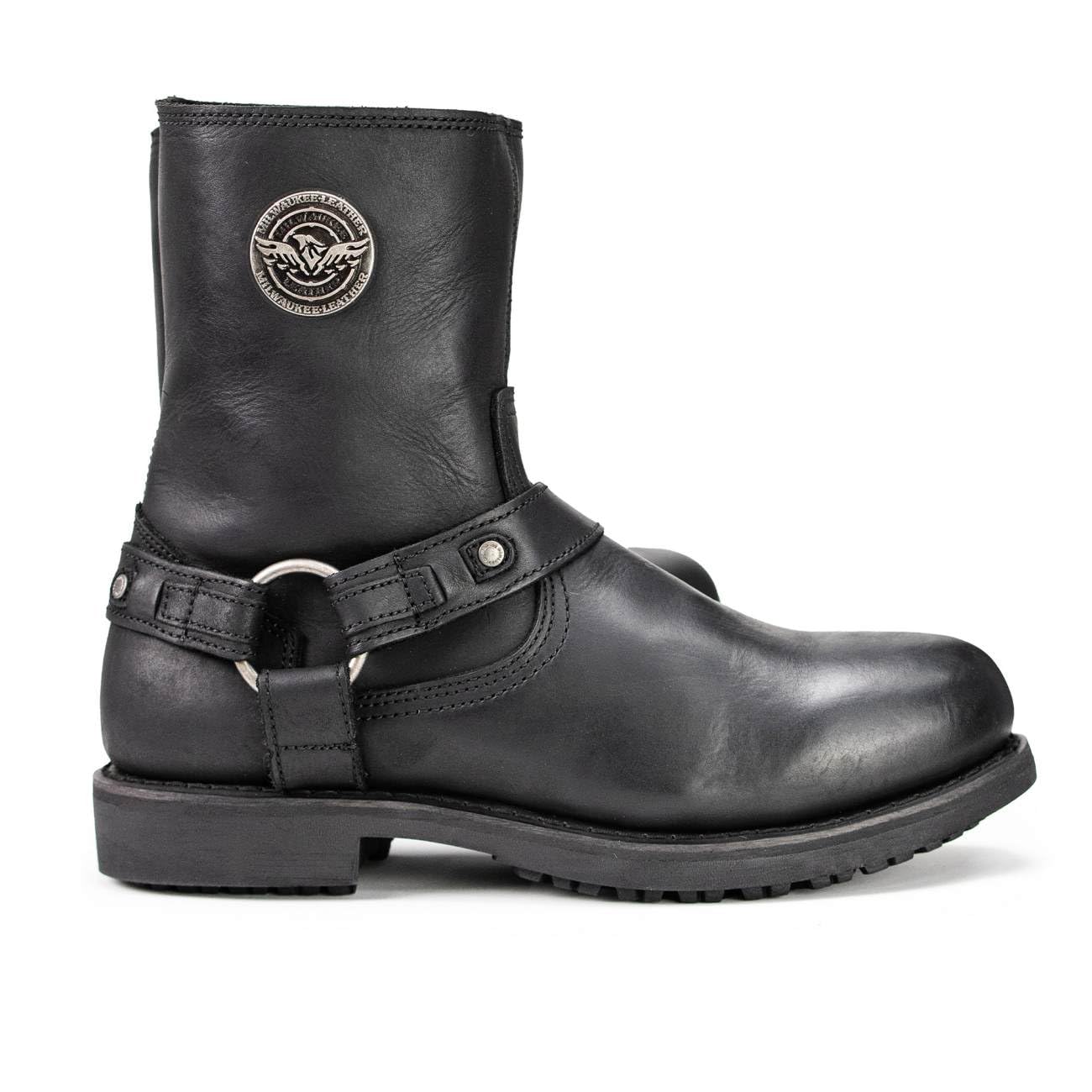 Milwaukee Leather MBM9042 Męskie czarne skórzane buty motocyklowe z krótką uprzężą z zamkiem błyskawicznym - 10