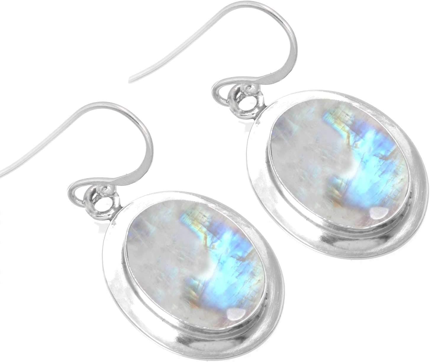 Handmade Genuine 925 Sterling Silver Drop Dangle Earring Natural Gemstone Amber, Agate, Lapis, Amethyst Oval Boho Jewelry For Women