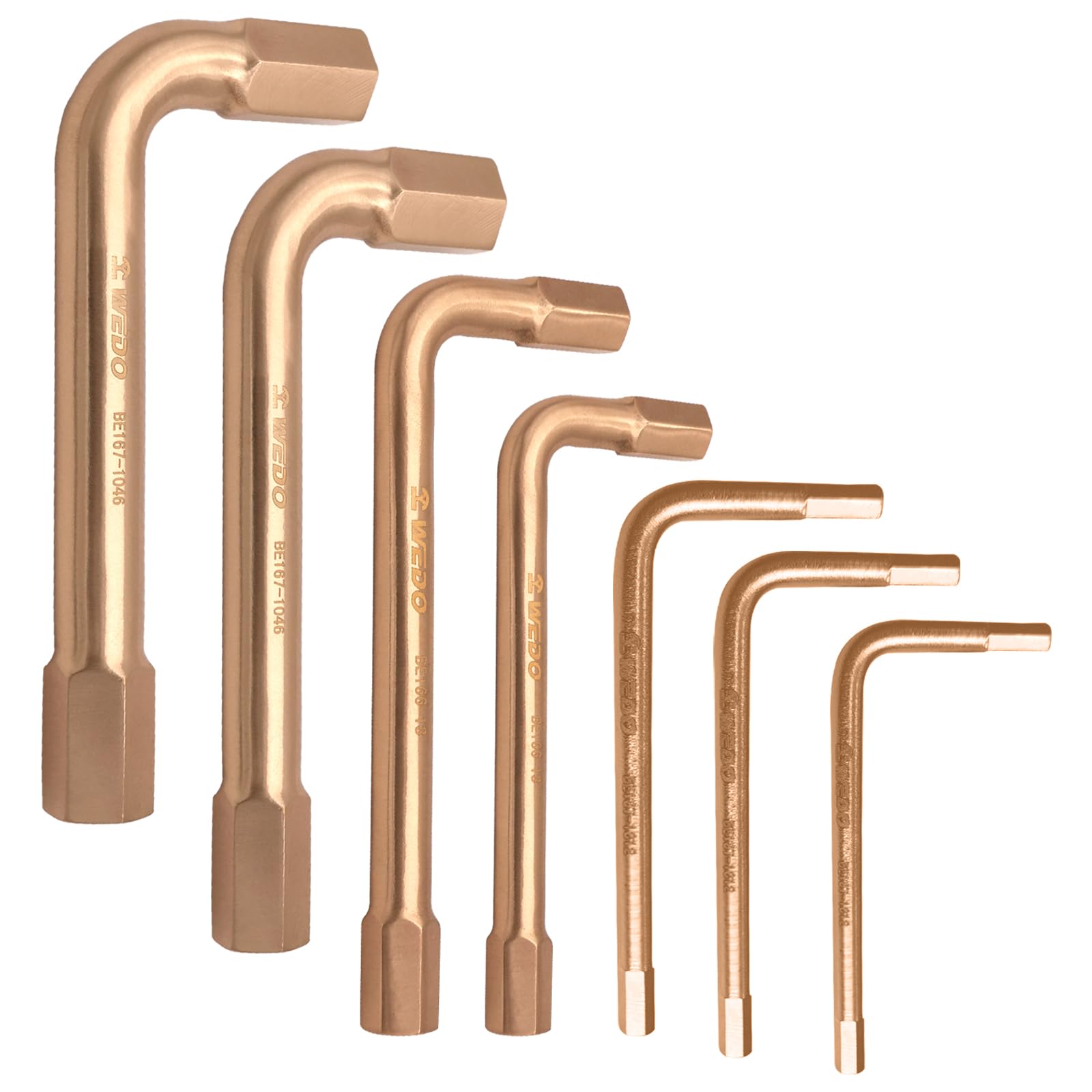 WEDO Set di 7 chiavi a brugola a brugola non scintillanti, imperiali, 5/64", 3/32", 1/8", 5/32", 3/16", 7/32", 1/4", rame berillio, non magnetico, certificato BAM & FM, strumento di riparazione