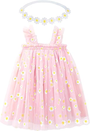 BGFKS Baby Girls Toddler Daisy Tutu Dress,Princess Party Dress with Soft Daisy Flower Headband.