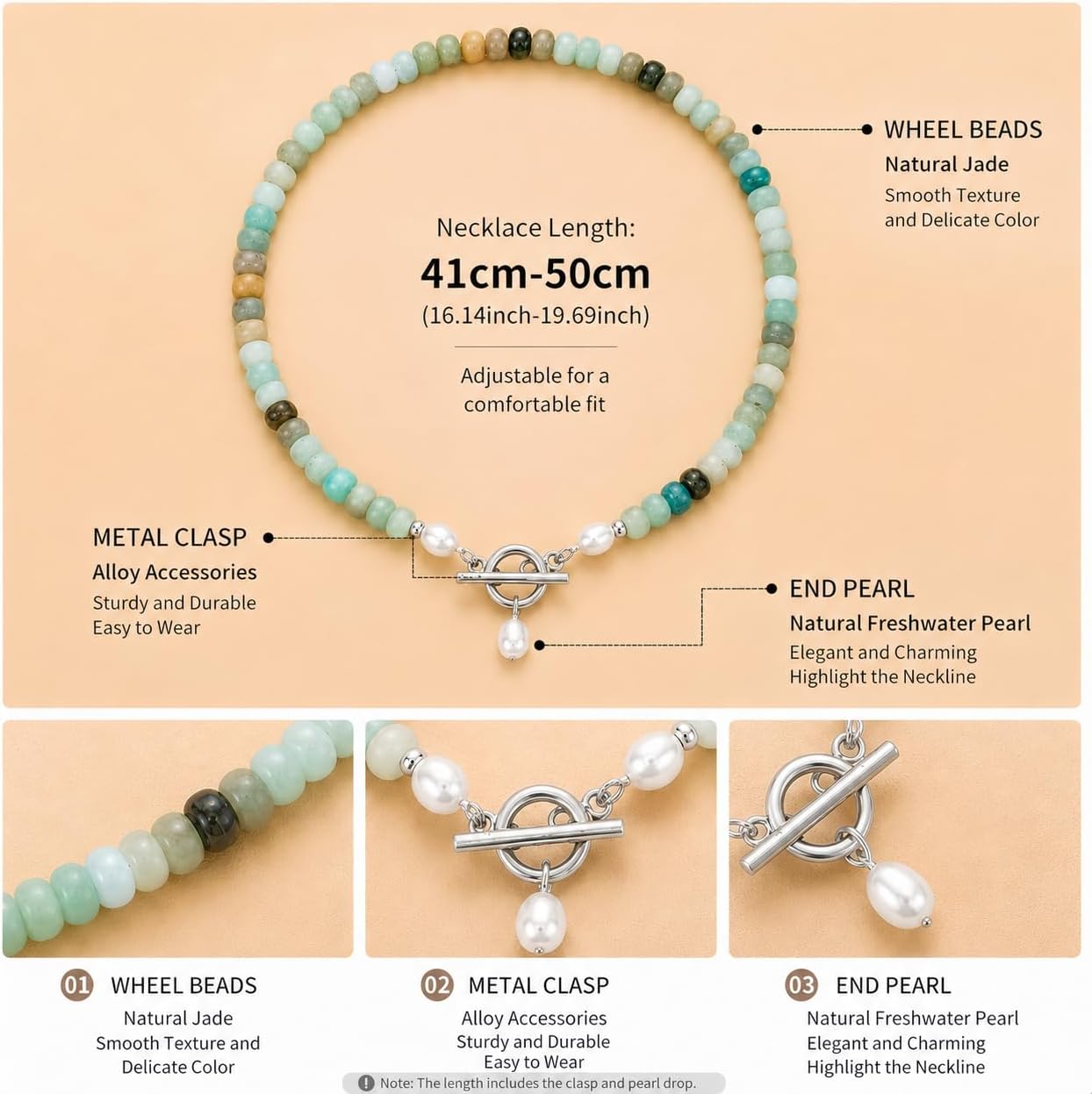Elova Beaded Necklace, Colorful Gemstone Beads Jewelry Handmade Turquoise Pearl Choker Natural Stone Toggle Clasp Neck Chain Summer Boho Beach Vacation Gift for Women