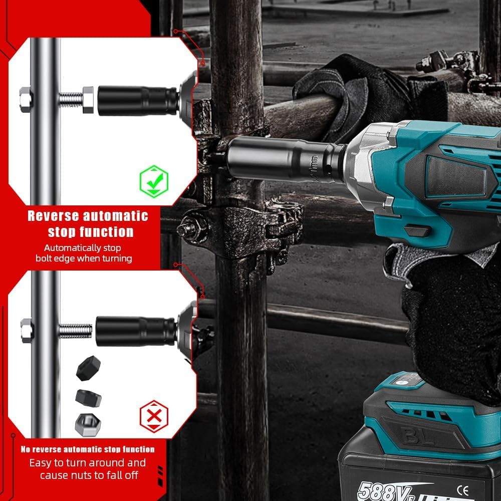 1800N.M Avvitatore a percussione a batteria, 1/2", compatibile con Makita 18 V, avvitatore a percussione multifunzione con luce LED, con 1 batteria, 7200 rpm, 5 velocità, per auto e casa
