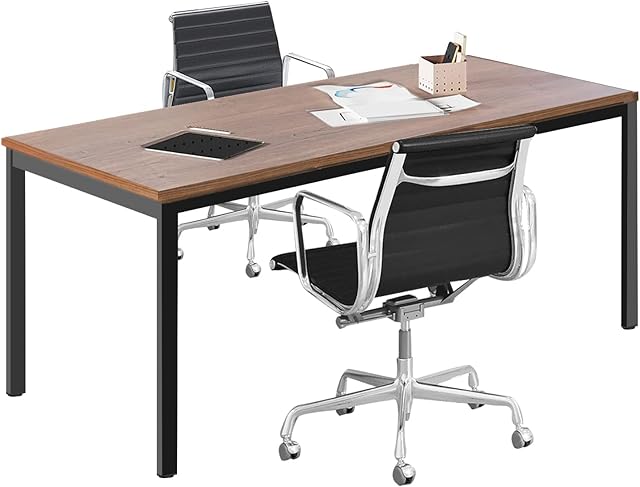 COSTWAY 140 x 60cm Computer Desk, Metal Frame Wooden Conference Table Writing Workstation, Simple Home Office Study Desk PC Laptop Table