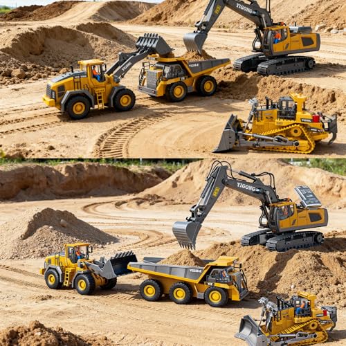 BLQCSLH Excavator Set，rc Dump Truck Command The Site Conquer The Dir，2.4Ghz Remote Control Construction Vehicle Set Children's Toys，Alloy Material Simulate True Scale (4-piece Set)