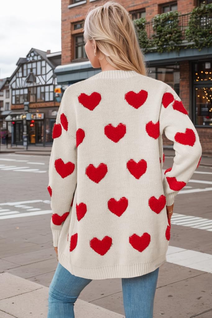 Women Love Heart Graphic Oversized Sweaters Valentine Cute Cardigan Open Front Button Kawaii Preppy Aesthetic Clothes - Image 4