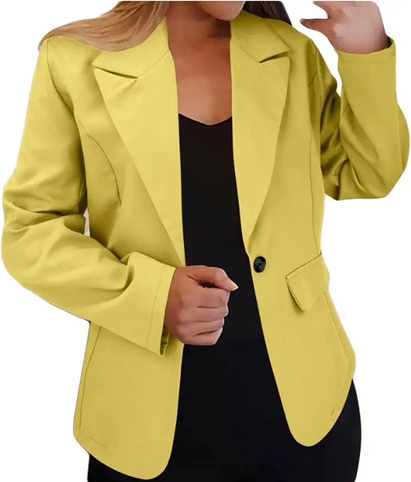 Blazer feminino casual, manga comprida, cor sólida, frente aberta, trabalho, escritório, com bolsos