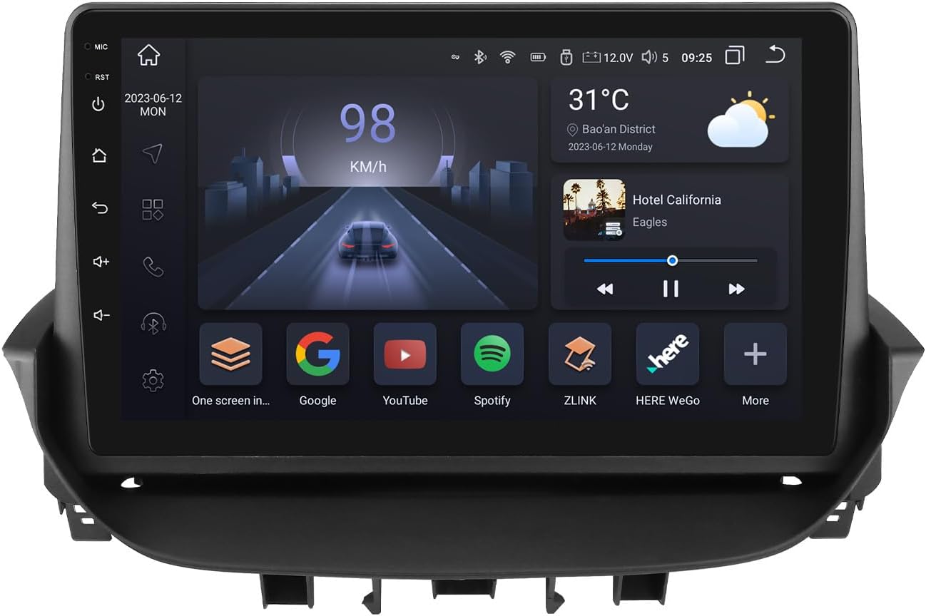 Ossuret Android 14 Car Stereo unit installed in a car dashboard.