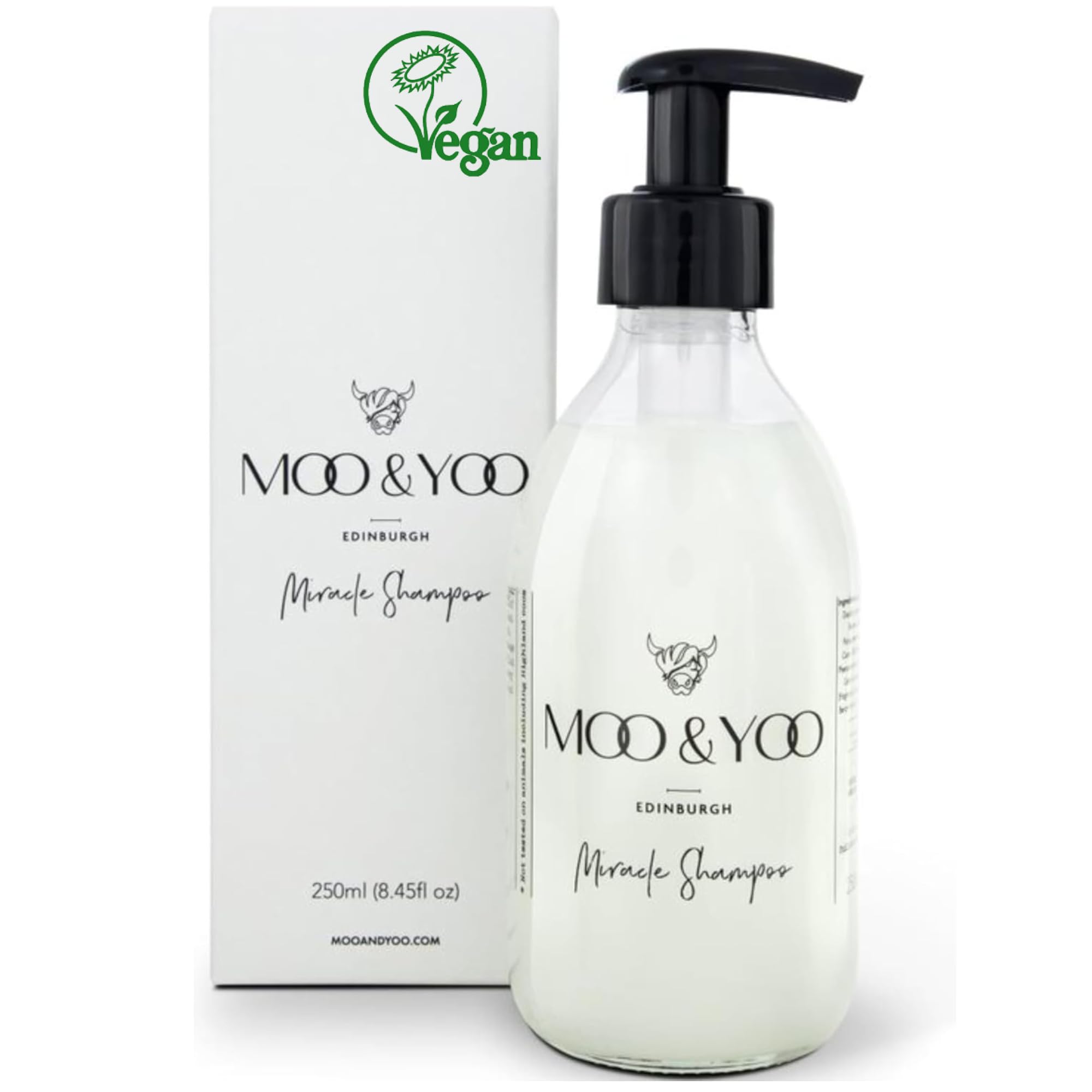 Miracle Shampoo – Salon Professional Shampoo - Gentle SLS Free - for All Hair Types – Colour Safe, With Marula Oil & Icelandic Moss – Vegan Cruelty Free – 250ml Glass Bottle