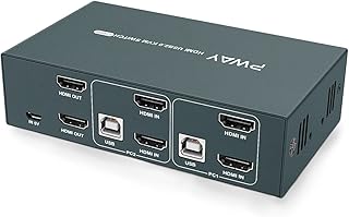 GREATHTEK Dual Monitor HDMI KVM Switch 2 Port, 2 USB 2.0 Hub, UHD 4K@30Hz YUV4:4:4 Downward Compatible, USB Powered, Hotkey Switch, with Cables