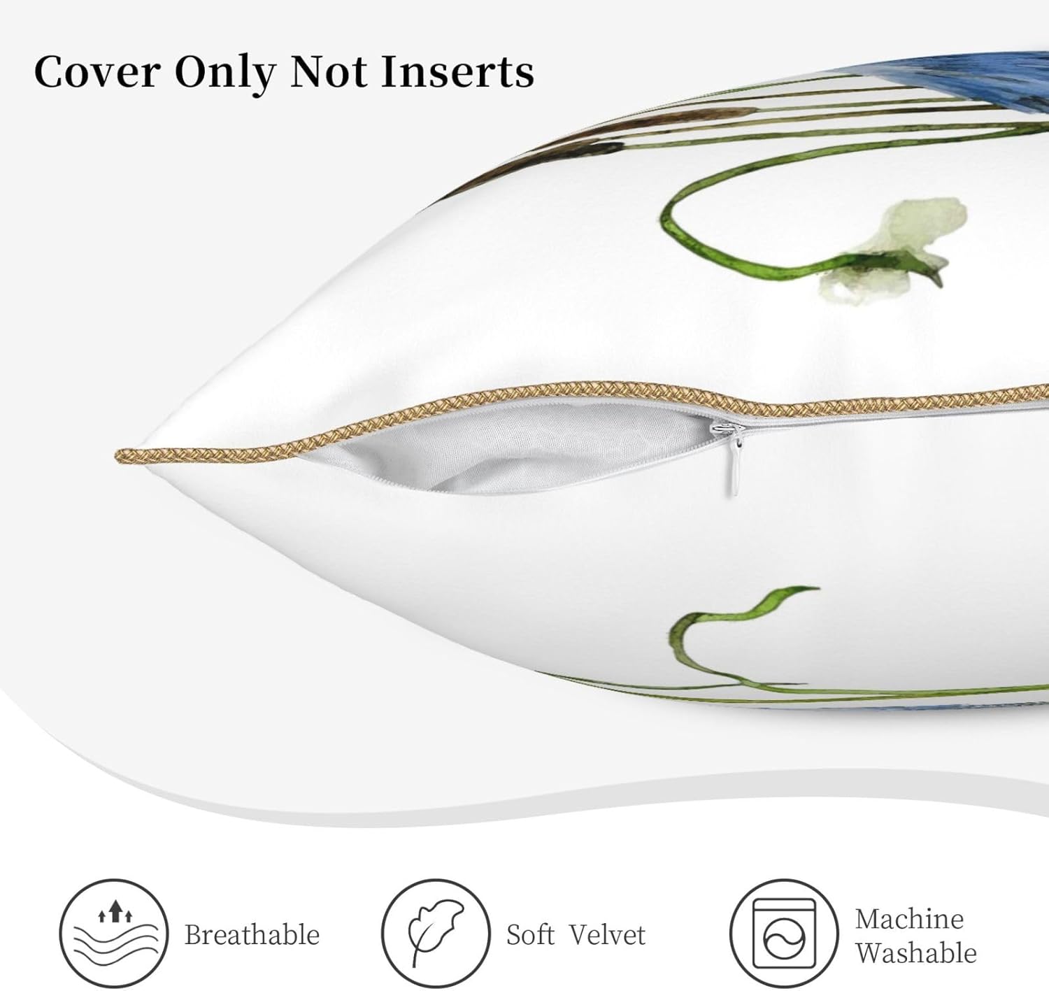 Velvet Throw Pillow Cover Animal Heron in Weeds Birds Gold Trim Pillowcases Home Decor Pillow Cases Standard Size 18×18 for Sofa Car Chair Bedroom Living Room Cushion Covers - Image 5