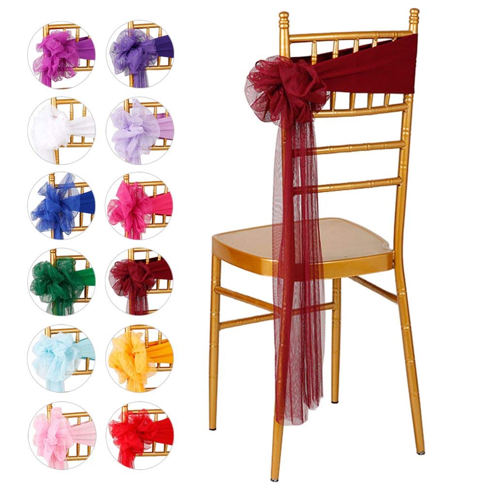 FYNITE Fascia Per Sedia In Raso - 50 Pezzi, 15x275 Cm - Per Matrimoni, Feste, Lauree - Colore Bordeaux Elegante