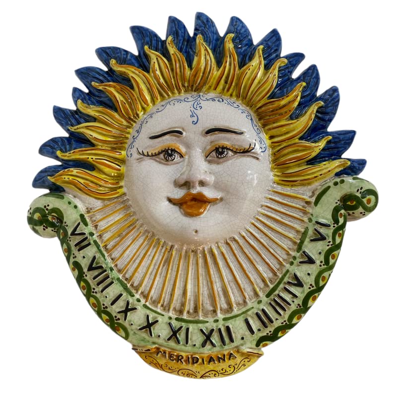 SICILIA BEDDA CAPACI Meridiana in Ceramica Caltagirone, Rilievo con Sole - Due opzioni Misura (1Unità). - H 45 x 43 cm ca.
