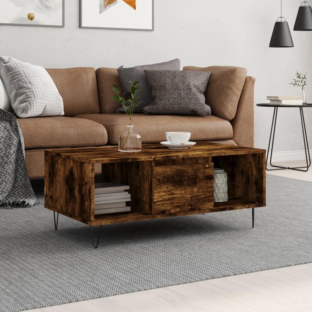 Table basse en bois d'ingénierie aspect chêne fumé chic