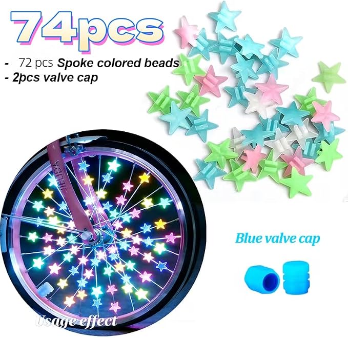 Set de 74 piezas de cuentas luminosas para radios de bicicleta con tapas de válvula azules miniatura 3