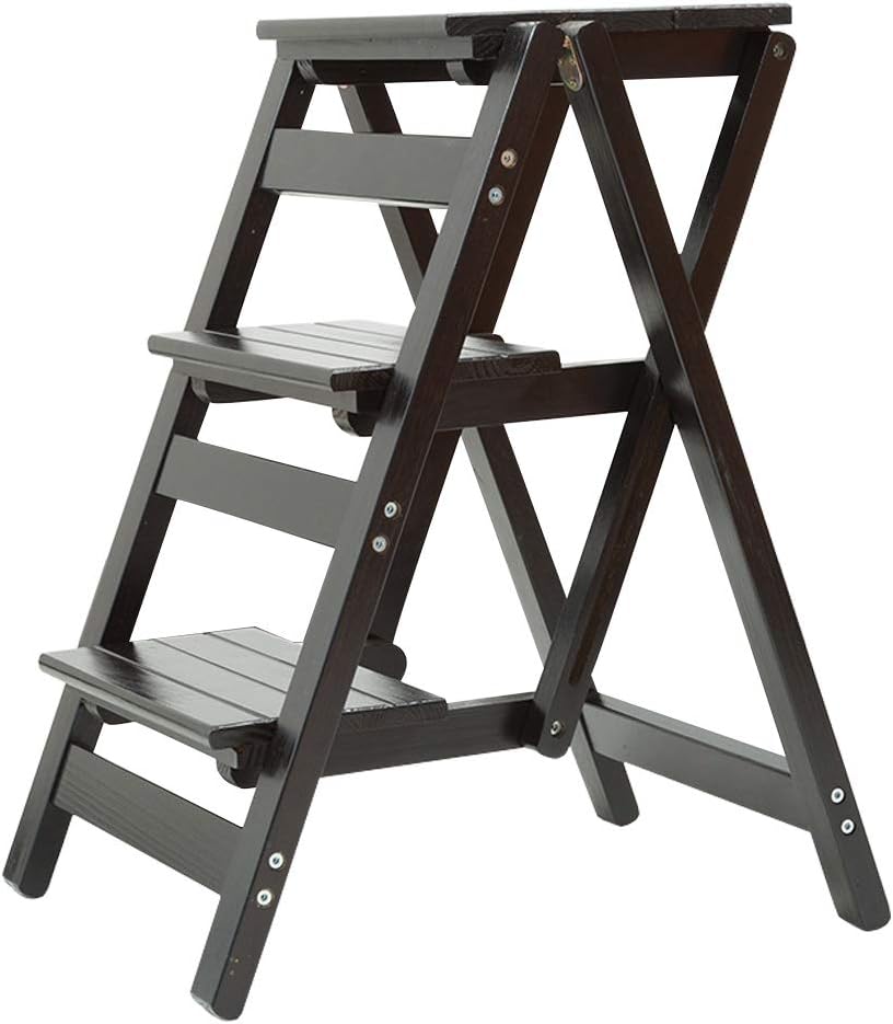 Mini Step Ladder Stool Home Kitchen Dual-use High Pedal Stool Portable Shoe Bench Wooden Folding Stairs Chair for Adults and Kids (Color : Black)