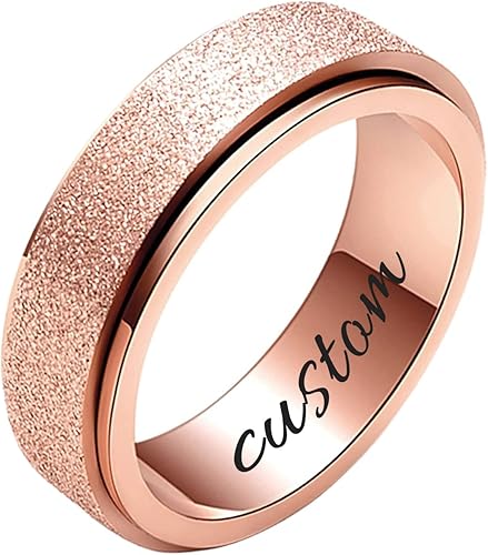 Miniatura 7 de 2 anillos antiestrés para la ansiedad para mujeres, anillo de boda de acero de titanio para niñas, grabado personalizado, explosión de arena,