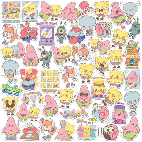 Spongebob Squarepants Chibi Vinyl Sticker Pack 50 Waterproof DieCut Decals for Laptop Water Bottle Suitcase Tablet Car Accessories Travel Gear & More
