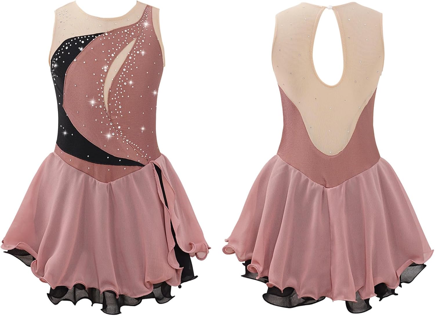 Loyan Kids Girls Ice Figure Skating Dress Skate Competition Costumes Sleeveless Ballet Dance Tutu Skirted