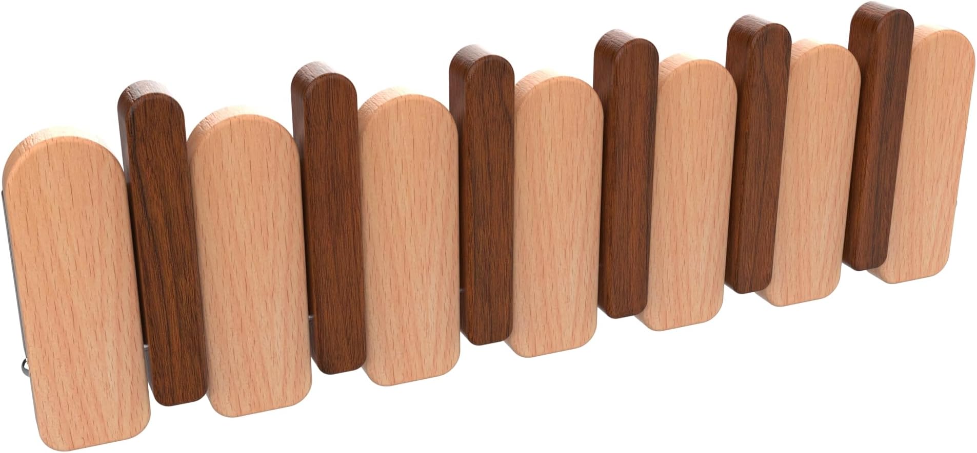 - Wall Mounted Coat RackHooks Piano Key Hangers Natural Solid Wood Hanger Non-Woven Fabric Clothes Hangers for Closet, Kitchen, Bedroom, Bathroom, Entryway (Moon Walnut-Beech, 6 Hooks)
