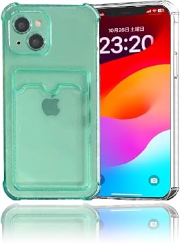 Japan Platina CPO82 iPhone 13mini Green 5.4 inch iPhone 13 Mini Case Cover with Pocket Card Storage Clear Smartphone Case TPU Qi Charging Anti-Slip Scratch Resistant Lightweight Thin Air Cushion