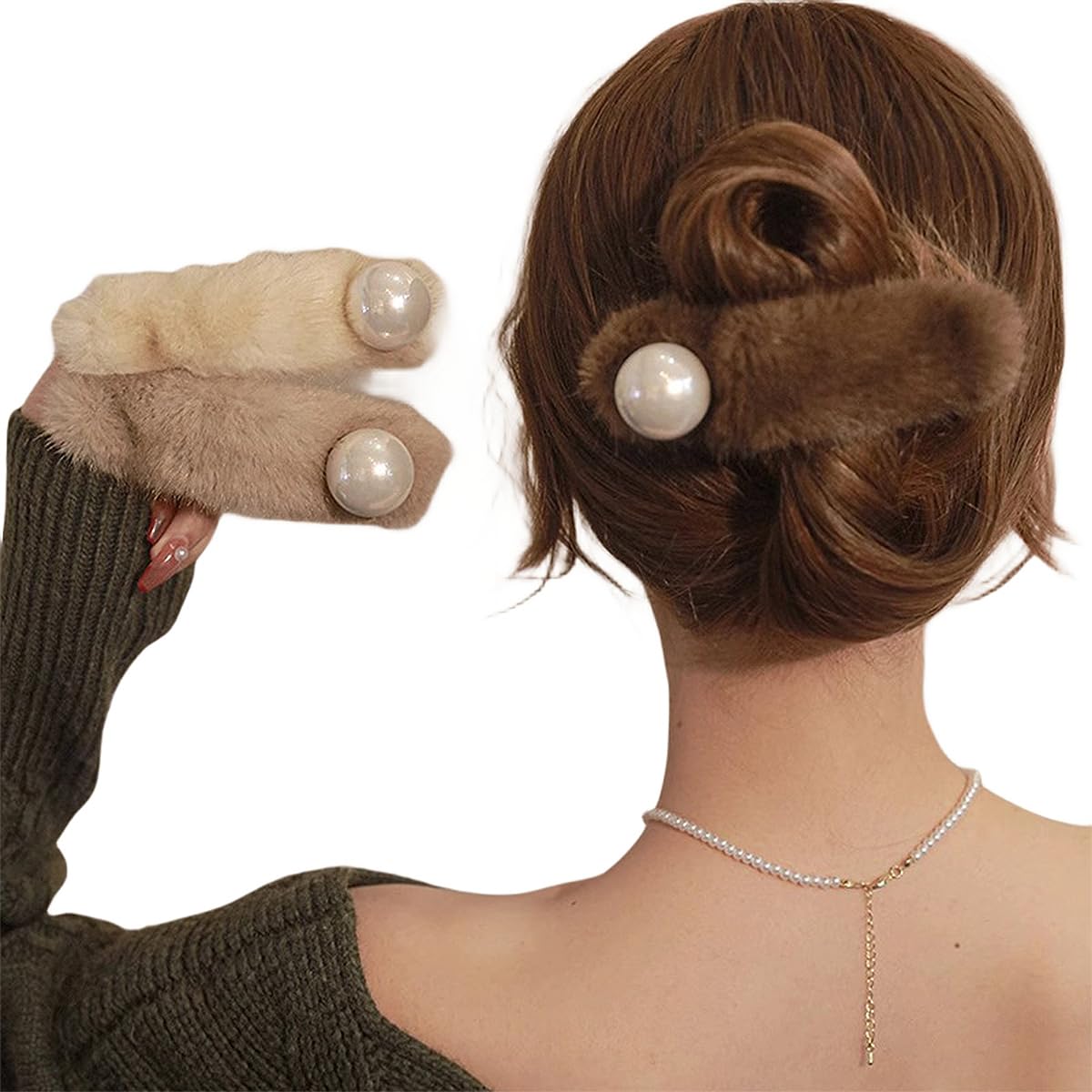 Rannyrena Large Faux Fur Hair Clips for Women Big Hair Claws for Thick Hair Cute Fuzzy Plush Hair Barrettes Strong Hold Non-Slip Hair Accessories (