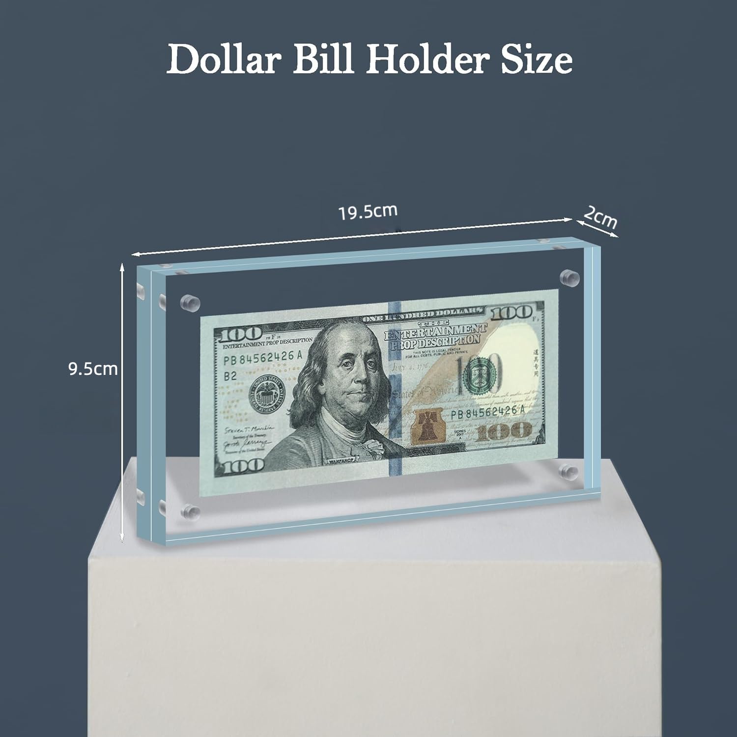 19.5cm x 9.5cm Acrylic Currency Display Frame, Clear Self-Standing Dollar Bill Holder - Image 2