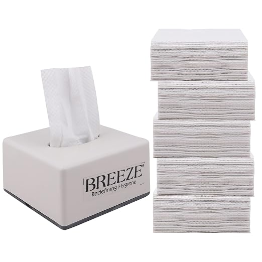 BREEZE 2 Ply Facial Tissue Paper Box Highly Absorbent Ultra Soft Skin Friendly Face Tissues Virgin Cellulose Fiber with 300 Pulls (Pack of 5x60, White)