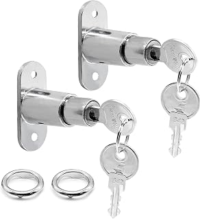 LDEXIN 2Pcs Cabinet Push Plunger Lock Sliding Door Lock, 3/4" (19mm) Cylinder Diameter, 7/8" (23mm) Cylinder Length, Keyed Different