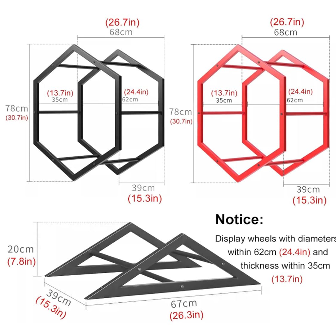 Espositore per Pneumatici con Cerchioni a Nido d'Ape, Organizer per Pneumatici per Auto in Piedi per Decorazioni da Parete per casa/Ufficio/Motel, Supporto BlackTriangleBase