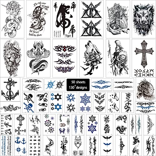 Aresvns Temporary Tattoo for Men Women and Kids,Waterproof Realistic Fake Tattoos,Tiger lion wolf ect. Christmas Gift