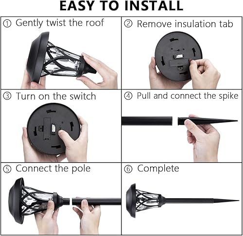 Miniatura 10 de GIGALUMI Luces solares para caminos al aire libre, paquete de 6 luces solares de jardín, blanco cálido, negro, súper brillante, luces solares