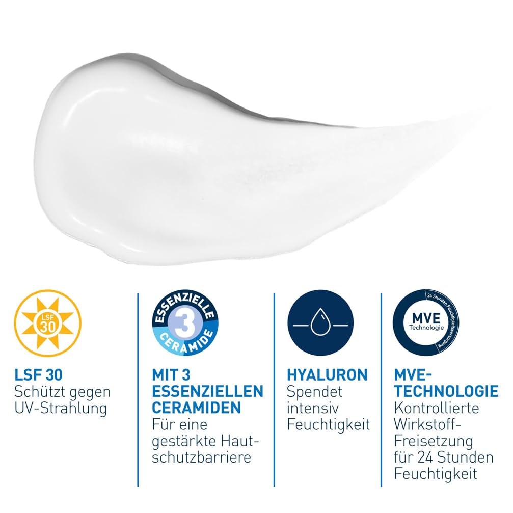 CeraVe Feuchtigkeitsspendende Gesichtscreme mit LSF 50, Hydratisierende Tagescreme mit Lichtschutz für normale bis trockene Haut, Schutz vor UVA- und UVB-Strahlung, 2 x 52ml