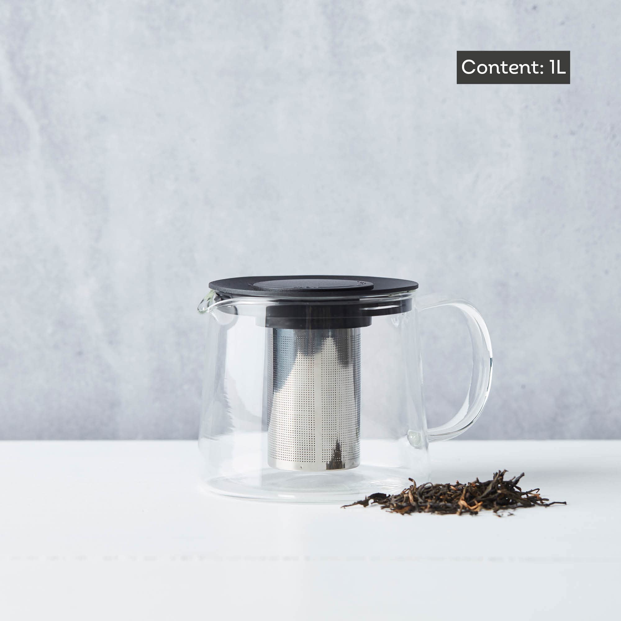 Point-Virgule Teiera in vetro con filtro in acciaio inox per aroma puro nero, 1 l