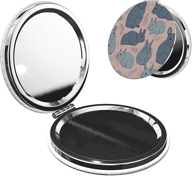 Blue Chinchillas Compact Mirror Small Pocket Pu Leather Makeup Mirrors 1x/2x Magnifying Portable Pocket Mirror for Women Girls
