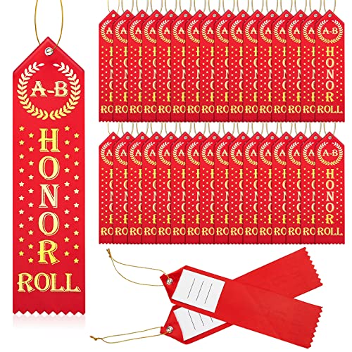50 Stück Honor Roll Award Ribbons Ehrenvolles Erwähnungsband mit Karte, Schnur, Medaillenbänder, Preisband, Bulk, Studentenpreise und Anreize für Kinder, Wettbewerb, Sportveranstaltung (Rot Vintage) Cover
