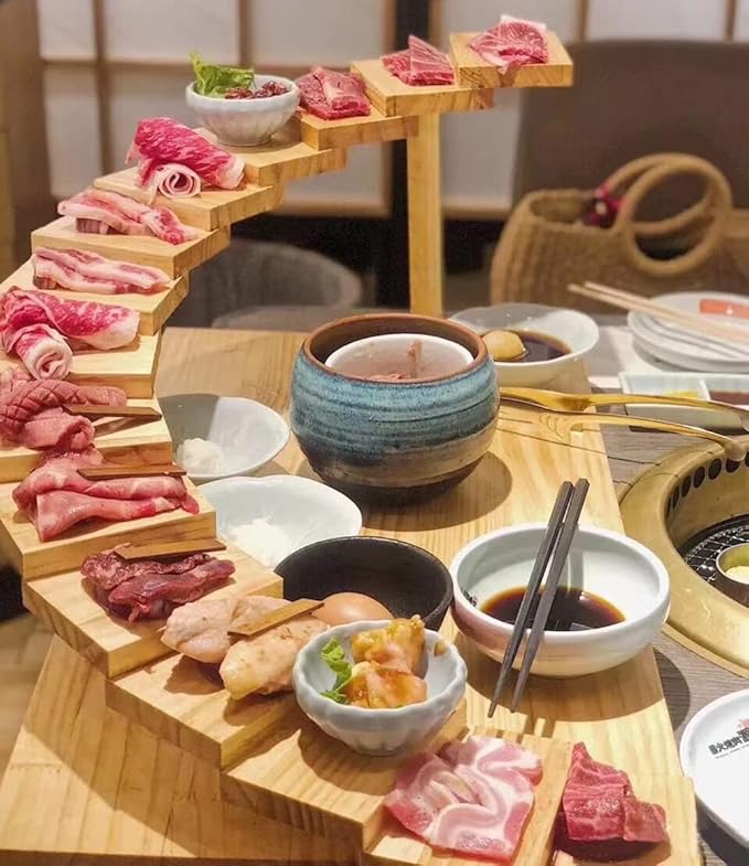 Bandeja de sushi de madera japonesa, forma escalera 12 niveles miniatura 7