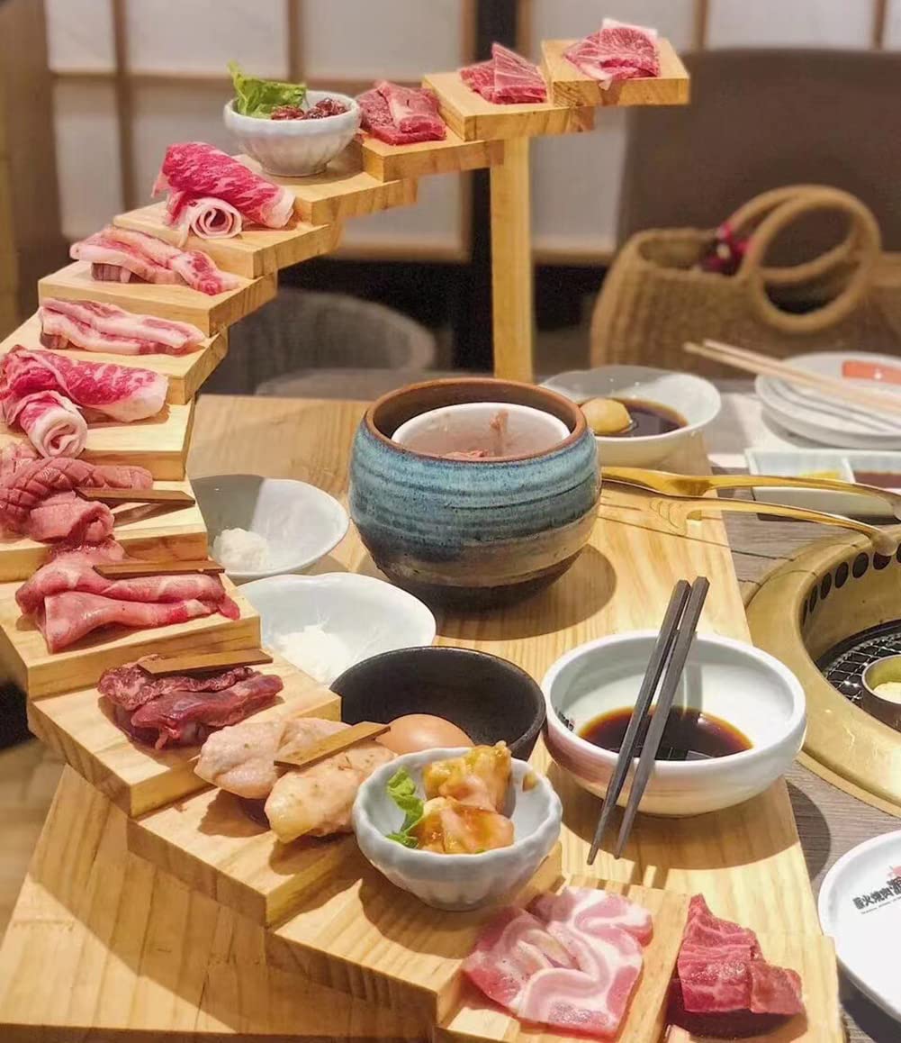 7 Escalones Escaleras Japonés Plato Sushi De Madera Sashimi Bandeja De Servir Creativo Giratorio Tabla De Sushi Plato Vajilla Para Casa Restaurante Barra Rectángulo