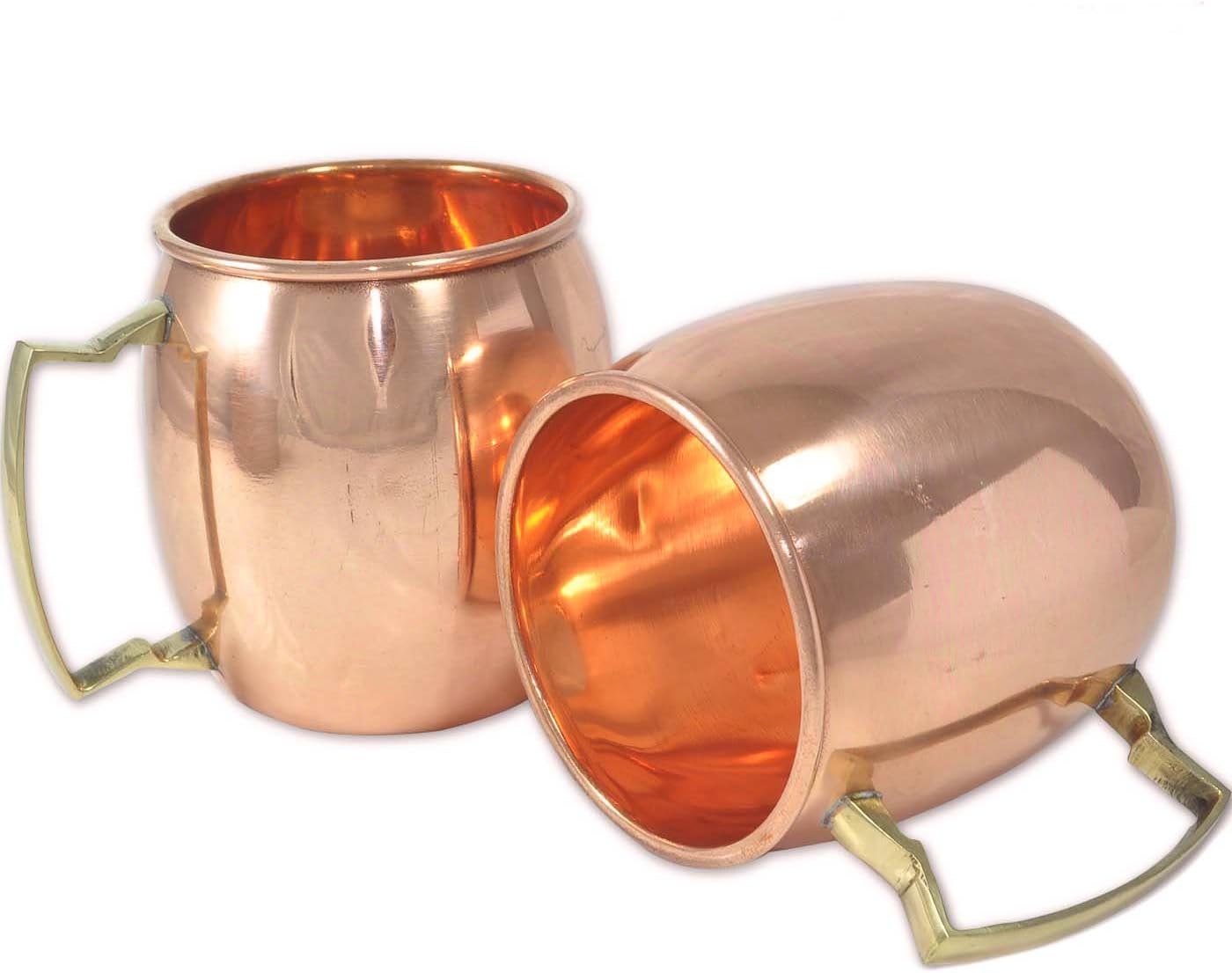 Rastogi Handicrafts Moscow Mule Solid Pure Copper Unlined Mug/Cup, Set of 4 (16-Ounce/Set of 4, Smooth) with BONUS Shot Glass