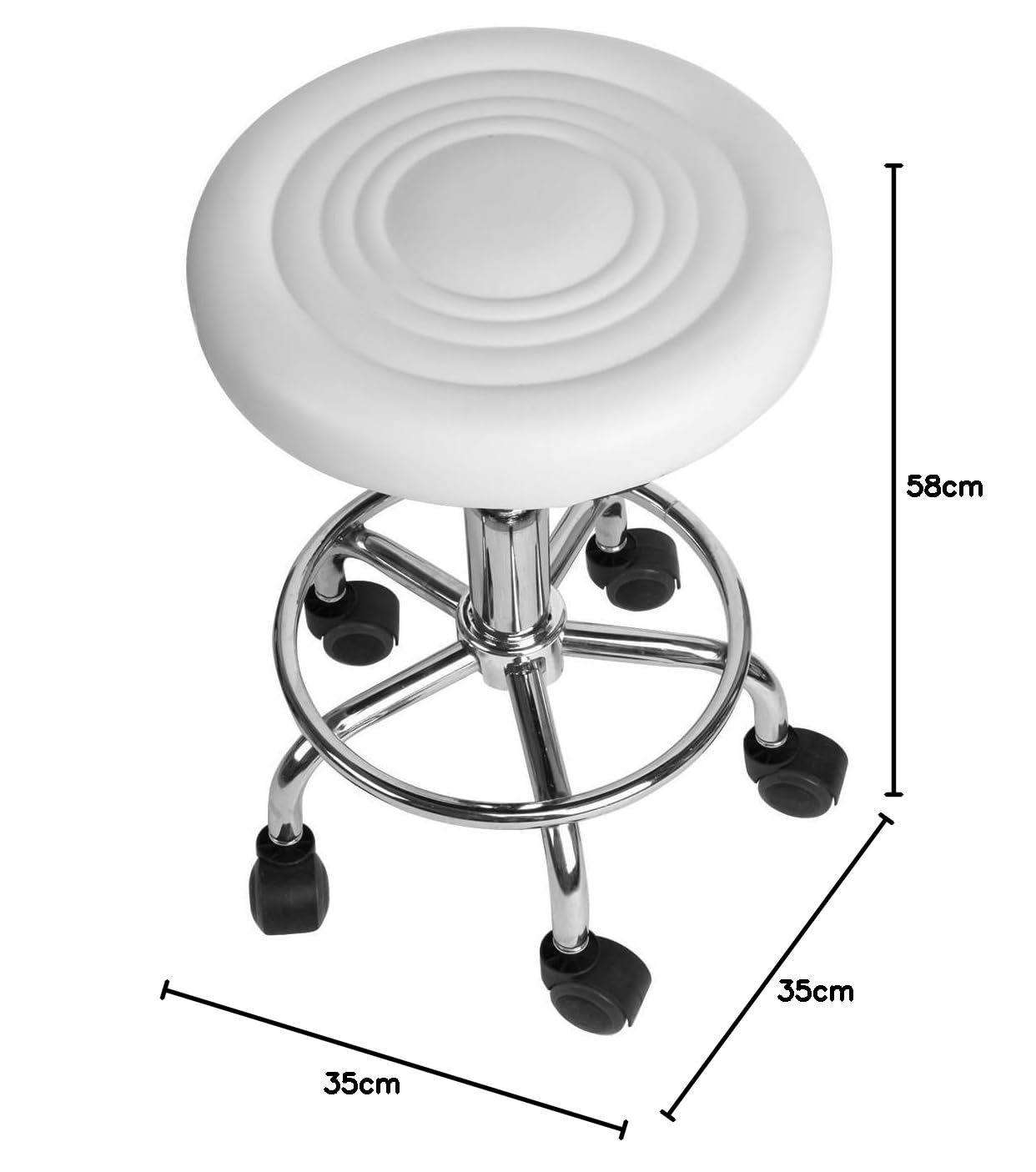 Taburete Giratorio con Ruedas para Peluquería, Asiento de Material Cuero Sintético Grueso y Suave,DZ15-Plus (Blanco)